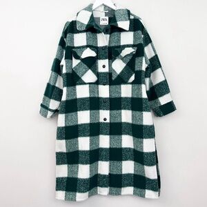 Zara Oversized Long Check Shacket Coat Wool Blend